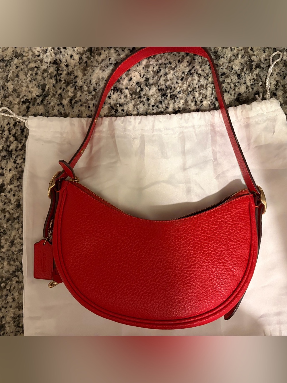 Coach Red Pebbled Leather Crescent Shoulder Bag - Picture 8 of 10